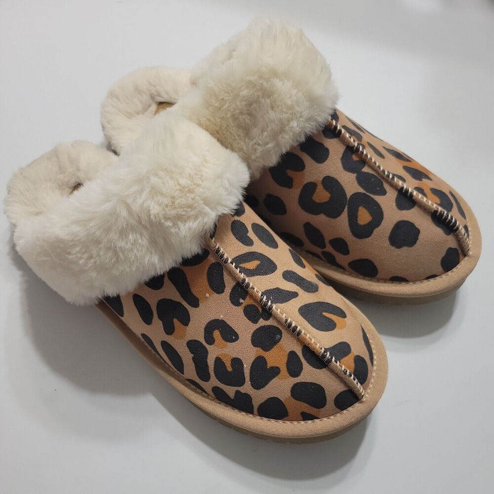 Baretraps Teegan Slipper Womens 8 HouseShoe Black Round Toe‎ Leapord Top Slip